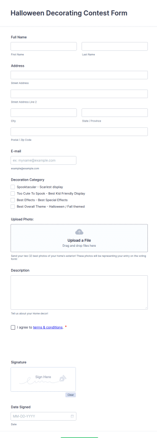 Halloween Decorating Contest Form Template