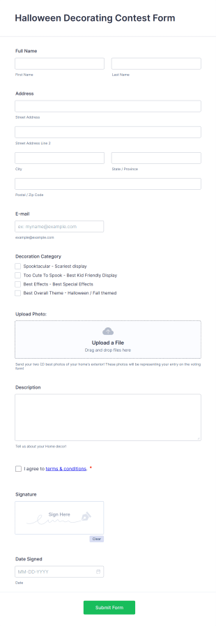 Halloween Decorating Contest Form Template