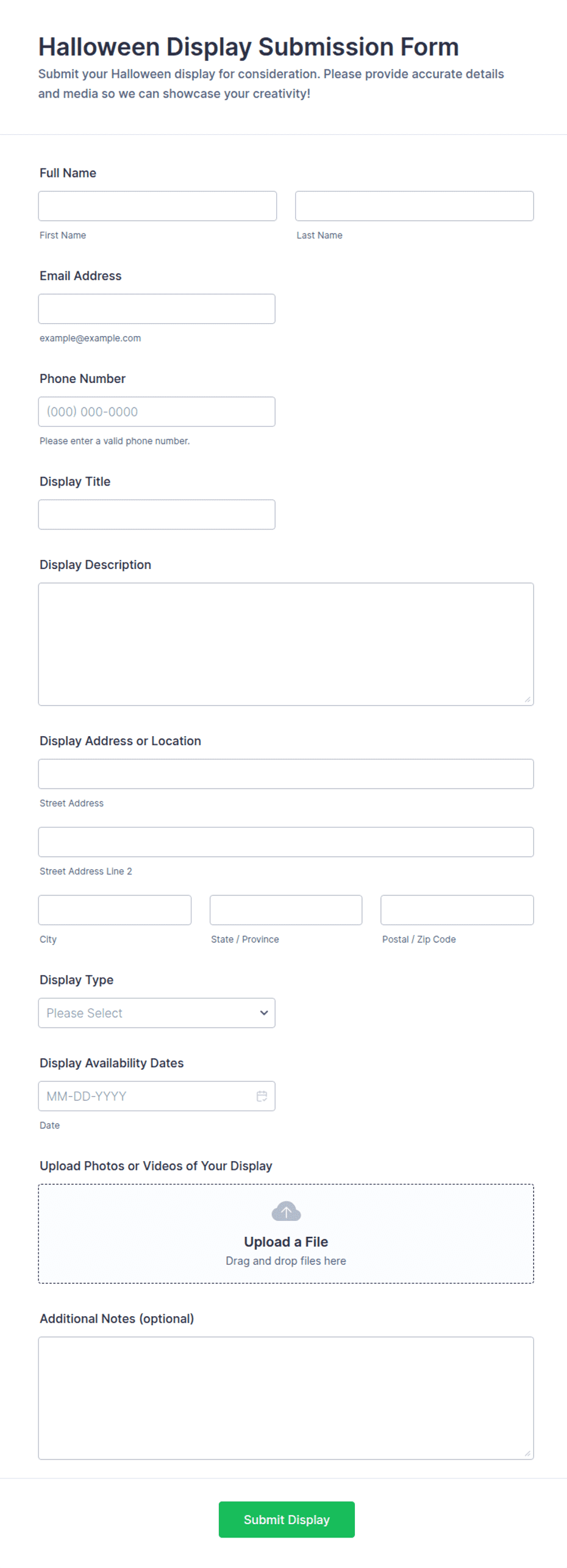 Halloween Display Submission Form Template | Jotform