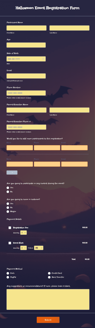 Halloween Event Registration Form Template