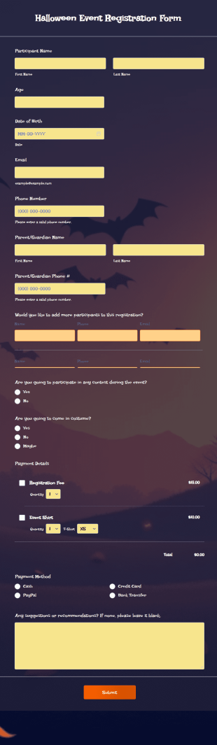 Halloween Event Registration Form Template
