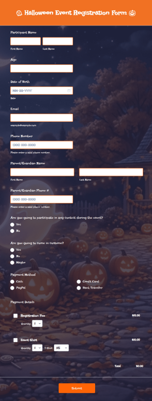 Halloween Event Registration Form Template