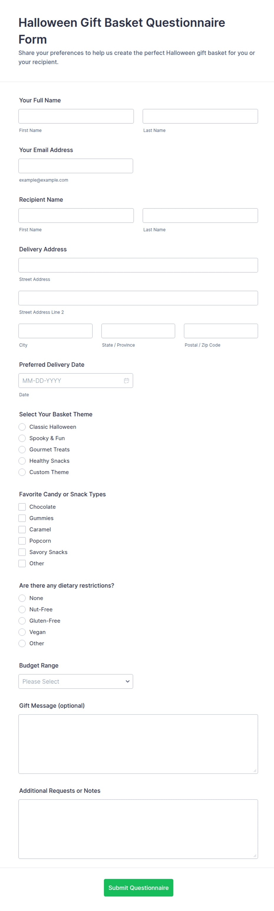 Halloween Gift Basket Questionnaire Form Template | Jotform