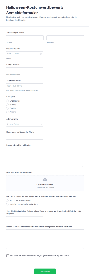 Halloween Kostümwettbewerb Anmeldeformular