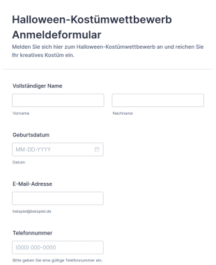 Halloween Kostümwettbewerb Anmeldeformular