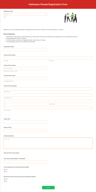 Halloween Parade Registration Form Template