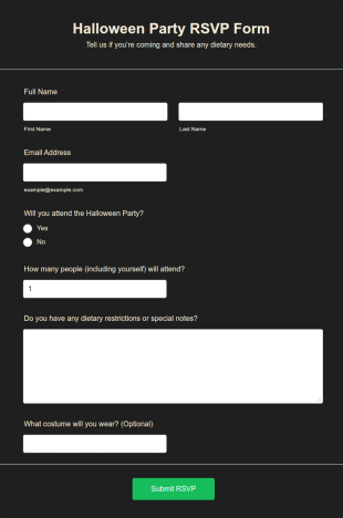 Halloween Party RSVP Form Template