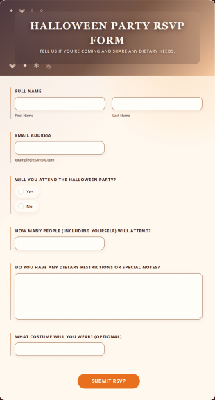 Halloween Party RSVP Form Template