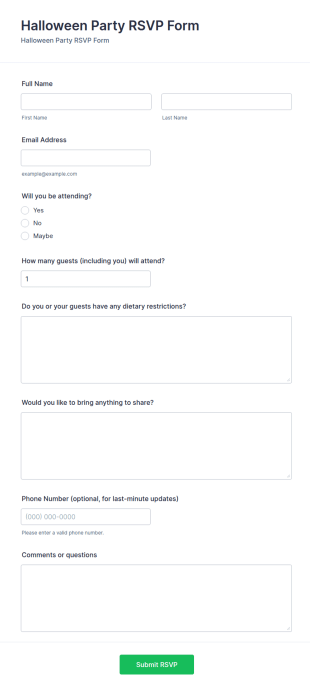 Halloween Party RSVP Form Template