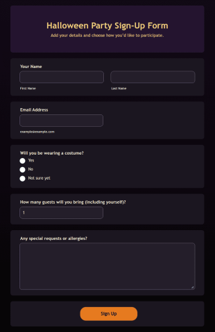 Halloween Party Sign Up Form Template