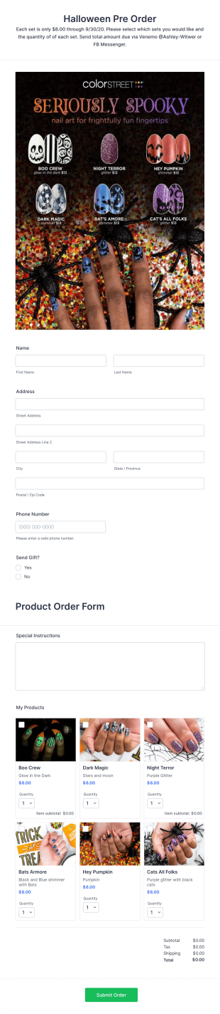 Halloween Pre Order Form Template