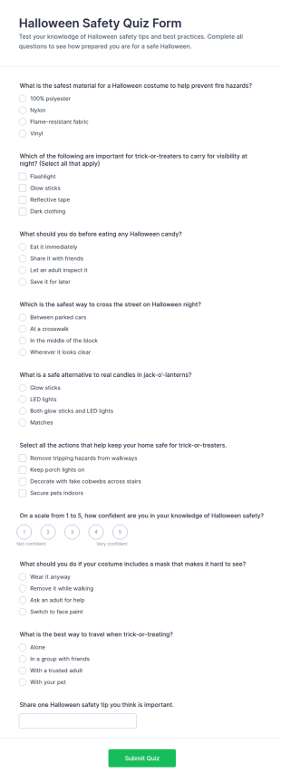 Halloween Safety Quiz Form Template