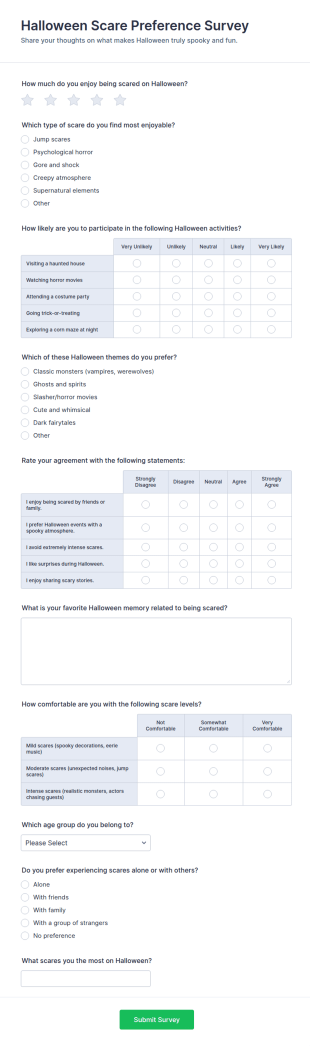 Halloween Scare Preference Survey Form Template