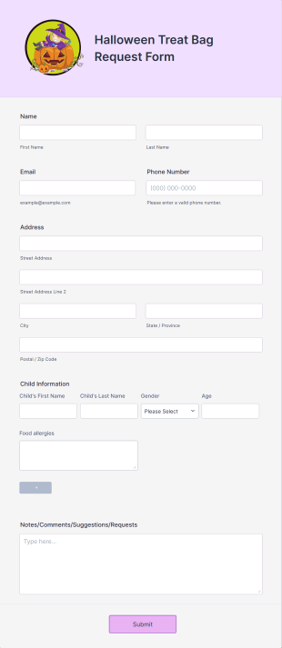 Halloween Treat Bag Request Form Template