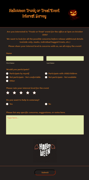 Halloween Trunk Or Treat Event Interest Survey Form Template