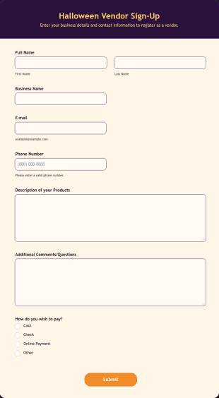 Halloween Vendor Sign Up Form Template