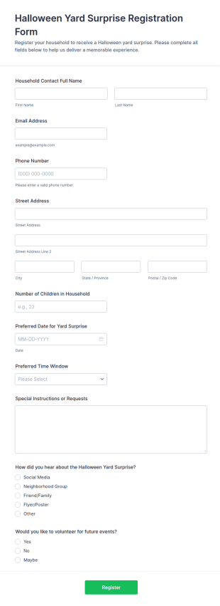 Halloween Yard Surprise Registration Form Template