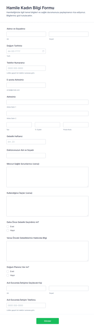 Hamile Kadın Bilgi Form Şablonu