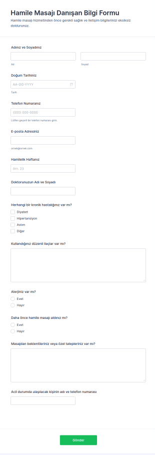 Hamile Masajı Danışan Bilgi Form Şablonu