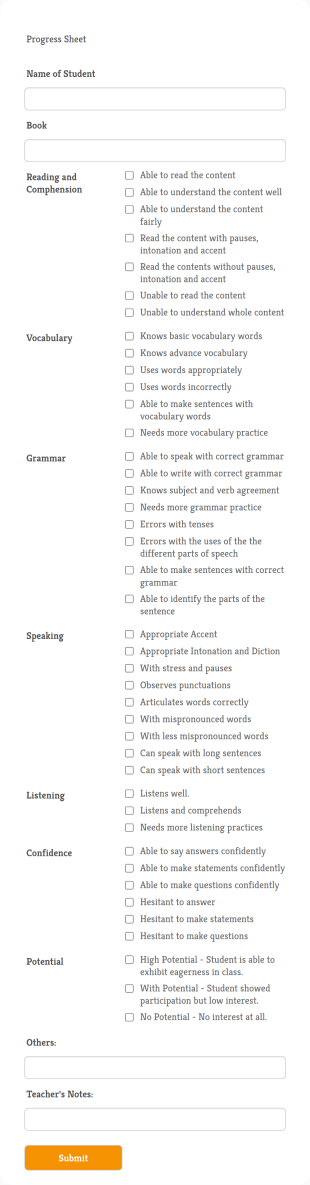 Hanaro Progress Sheet Report Template
