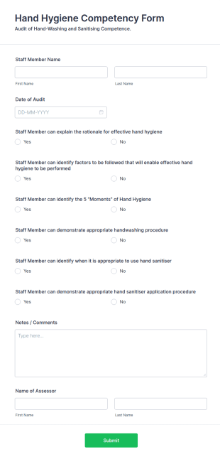 Hand Hygiene Competency Form Template