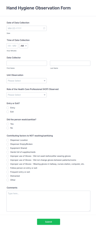 Hand Hygiene Observation Form Template