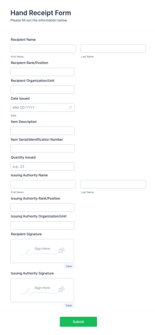 Hand Receipt Form Template