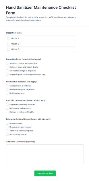 Hand Sanitizer Maintenance Checklist Form Template