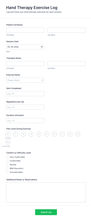 Hand Therapy Exercise Log Form Template