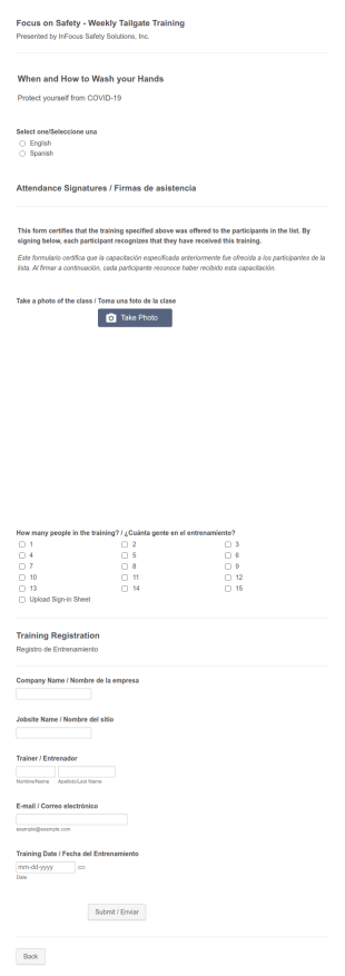 Hand Washing Training Form Template