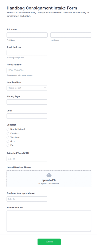 Handbag Consignment Intake Form Template