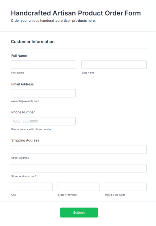 Handcrafted Artisan Product Order Form Template