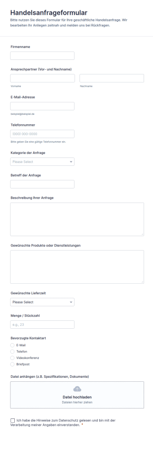 Handelsanfrage Formular