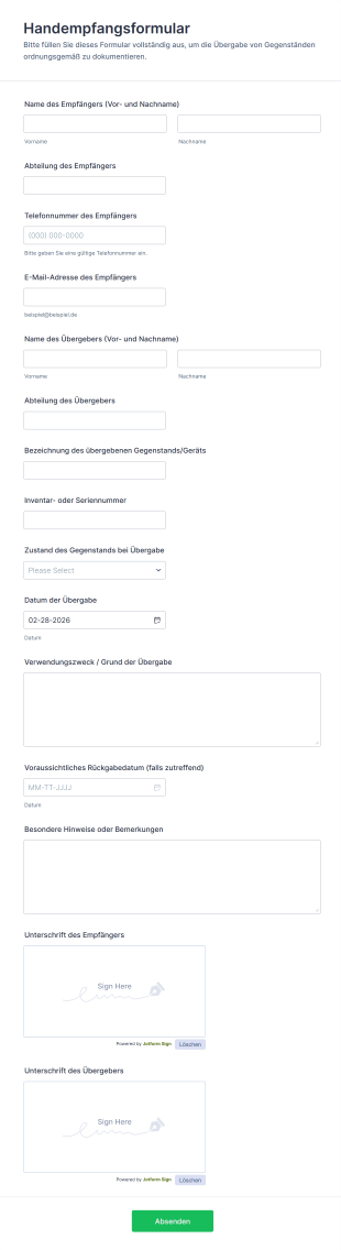 Handempfangsformular