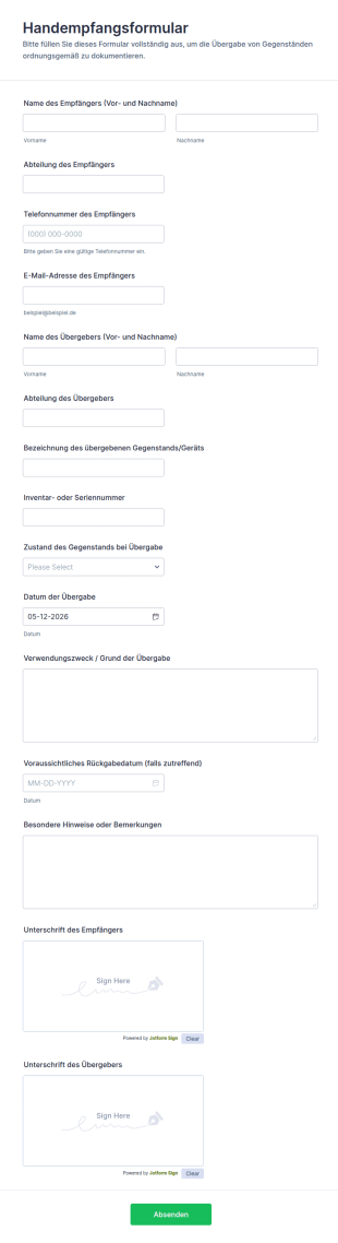 Handempfangsformular