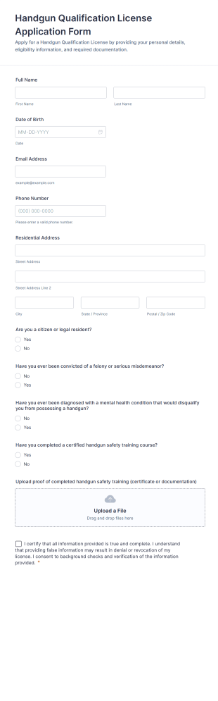 Handgun Qualification License Application Form Template