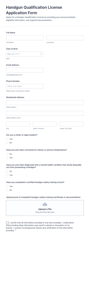 Handgun Qualification License Application Form Template