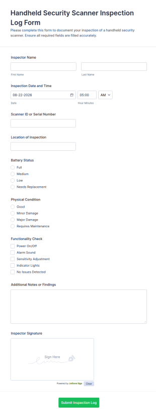Handheld Security Scanner Inspection Log Form Template