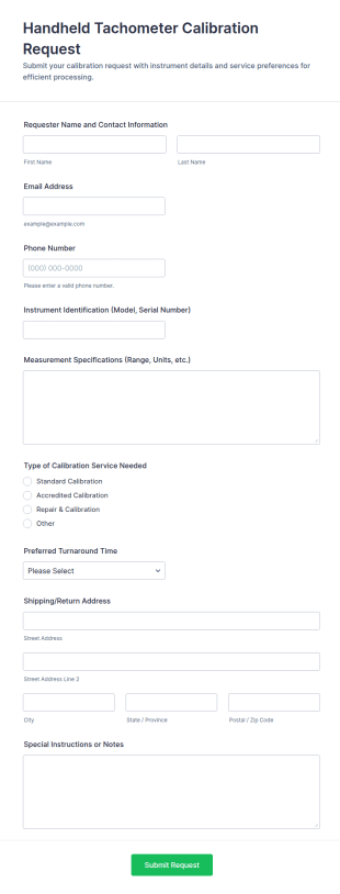 Handheld Tachometer Calibration Request Form Template