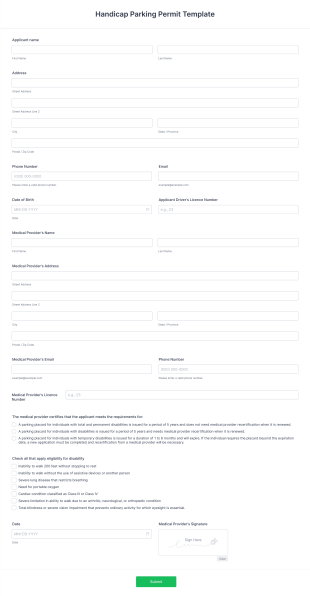 Handicap Parking Permit Template Form Template