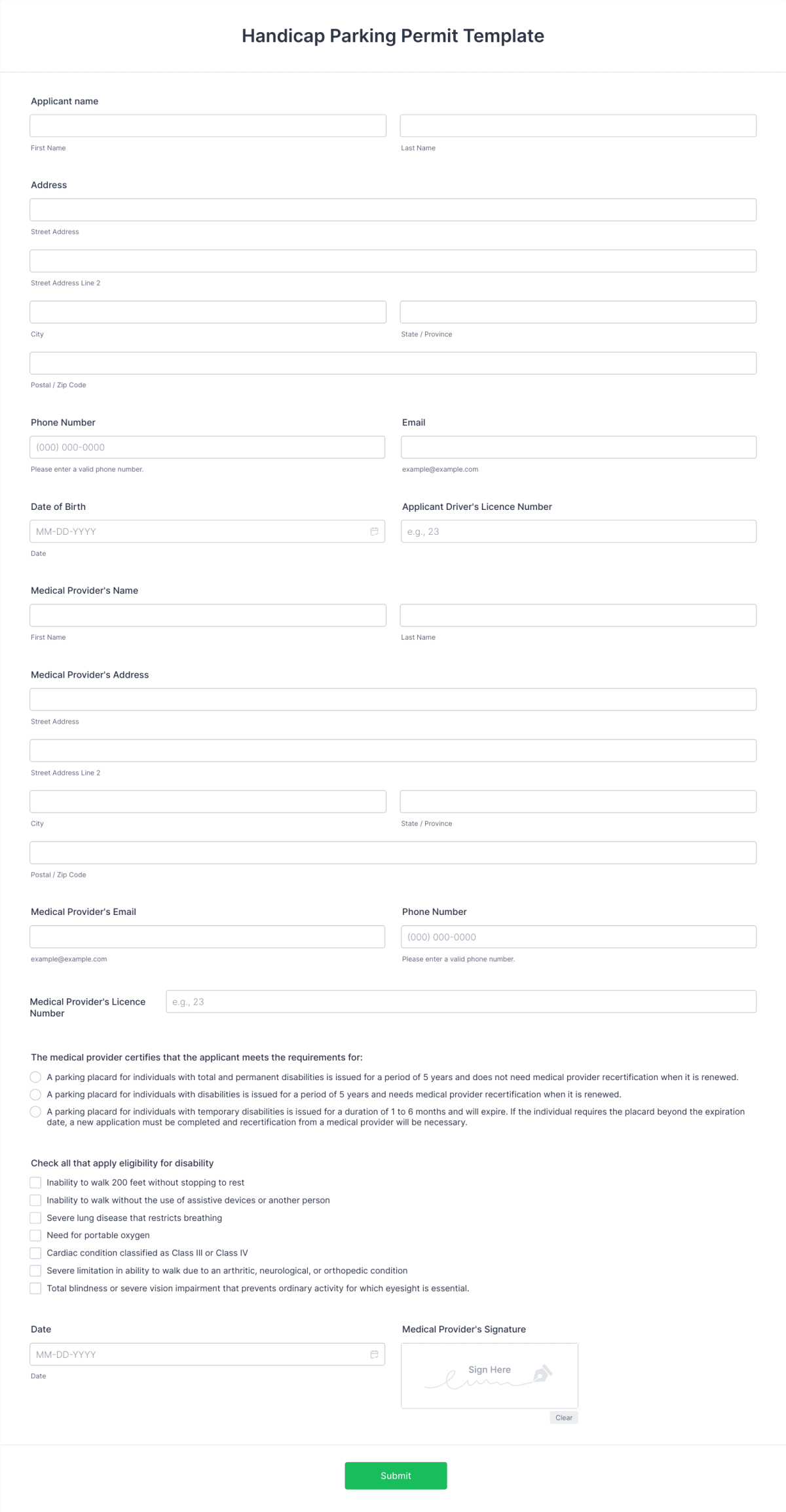 Handicap Parking Permit Template Form Template Jotform