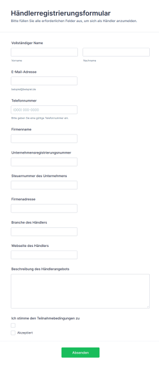 Händlerregistrierungsformular