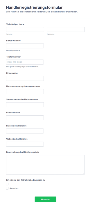 Händlerregistrierungsformular