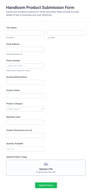 Handloom Product Submission Form Template