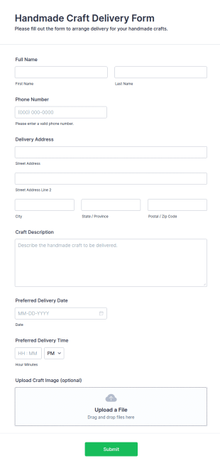 Handmade Craft Delivery Form Template