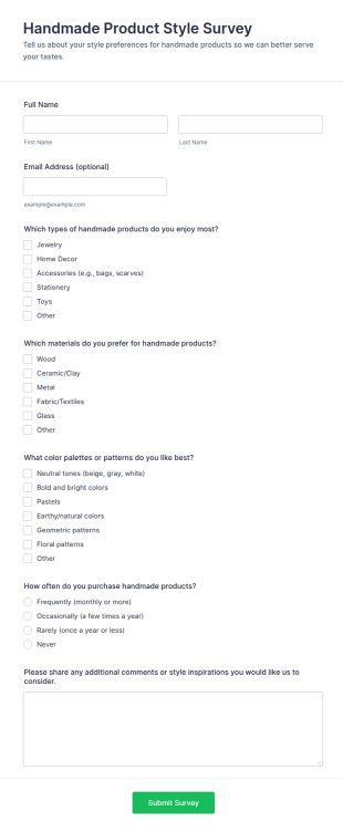 Handmade Product Style Survey Form Template