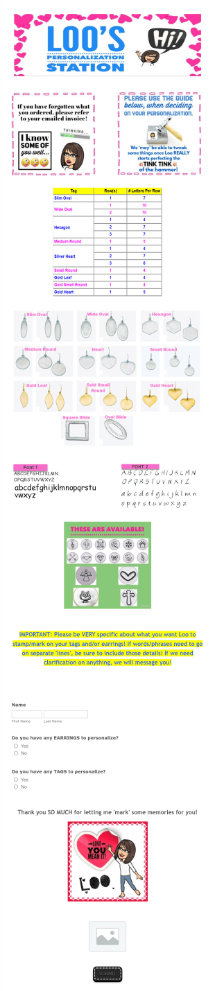 Handmarks Personalization Form Template