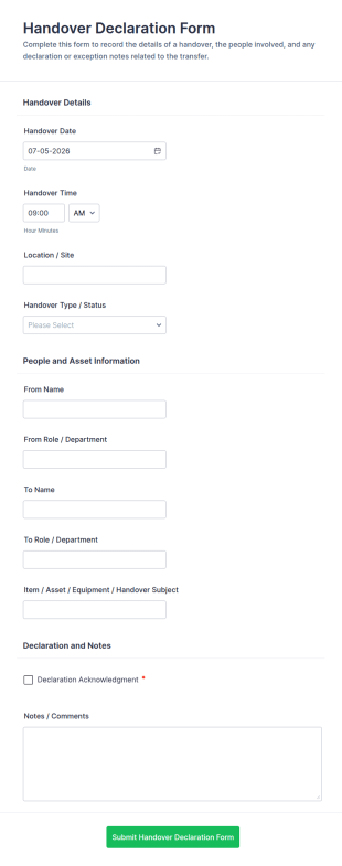 Handover Declaration Form Template