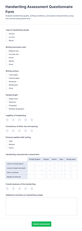 Handwriting Assessment Questionnaire Form Template