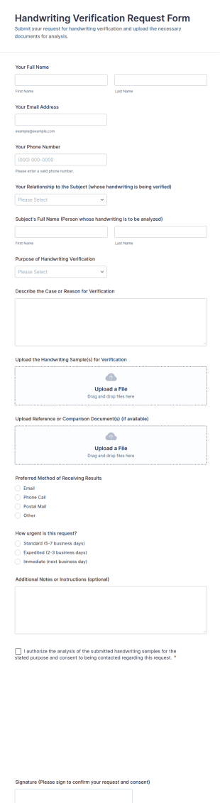 Handwriting Verification Request Form Template
